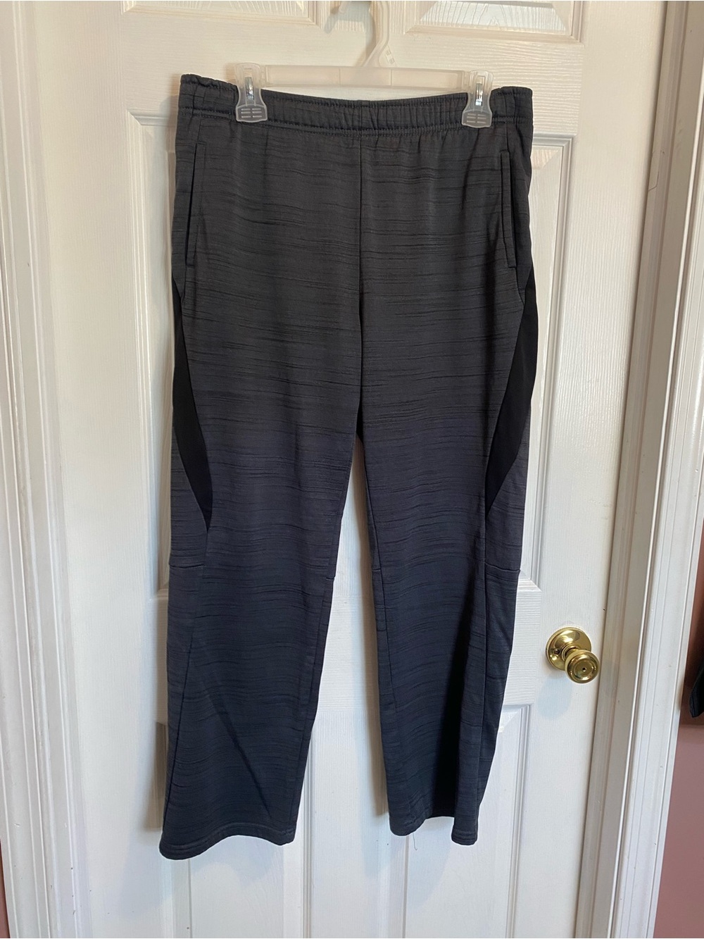 tek gear Men's Dark Gray Knit Joggers with Black Side Panels